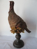 Molded Fall Centerpiece Figural Turkey w/ Flitter, Oak Fall Foliage & Acorns