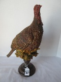 Molded Fall Centerpiece Figural Turkey w/ Flitter, Oak Fall Foliage & Acorns