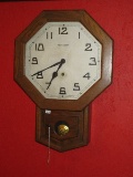 New Haven School House Style Oak Case Wall Clock Octagonal Shape