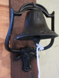 Cast Iron Long Horn Cow Dinner Bell Wall/Post Mount