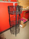 Round Black Metal 3-Tier Wire Basket Dump Bin w/ Divider