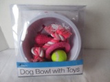 Duke's Pet Products Dog Bowl w/ Toys Pink Dog Bones/Paw Print Design Bowl