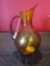 Large Amber Glass Jug Wide Body, Narrow Neck w/ Handle