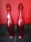 Pair - Hand Blown Glass Wide Body, Narrow Neck Decanters w/ Cork/Glass Tops Ruby