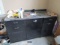 Metal Work Desk, 2 Drawers, 3 Hutch Doors w/ 3 Inlay Metal Shelves, 3 Pieces