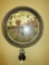 Metal Round Face Wall Clock w/ Golfing Print, Bead Trim w/ Pendulum