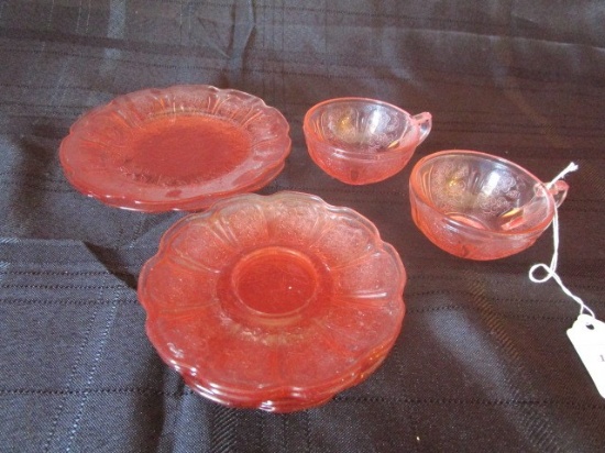 Indiana Sandwich Glass Lot - 2 Caps, 4 Saucers, 2 Bread/Butter Plates