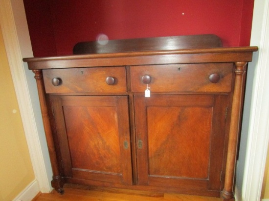 Early Mid-Century Modern Commode Wooden 2 Drawers Over Hutch Doors