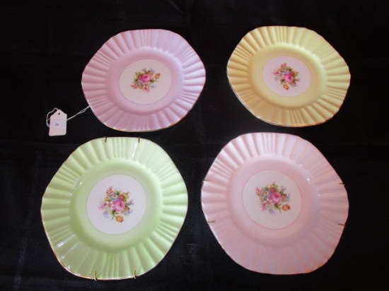 Foley Bone China Made in England Wall Mounted Décor Plates 4, Green/Yellow/Pink