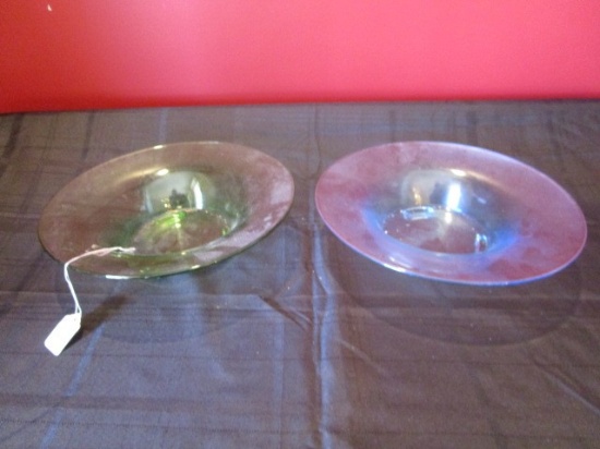 1 Green Glass Centerpiece Bowl, 1 Blue Glass Centerpiece Bowl