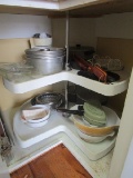 Cupboard Lot - Pyrex Baking Bowls, Cast Iron Pans, Cooling Pots, Etc.