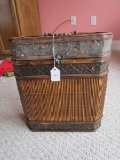 Wood/Wicker Organizer Open Top w/ Brass Handle