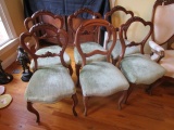 Lot - 7 Wooden Dining Chairs, 5 Arched Back, Curled Acanthus Leaf Motif, 2 Curved Back Chairs