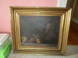 Oil on Canvas Print Onions w/ Jar in Gilted Wood Frame/Matt