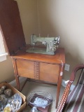 Necchi Ba Vintage Sewing Machine w/ Wooden Desk, Tapered Legs