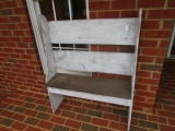 White Wooden Porch Bench Possibly Hand Made Ladder Back, Curved Column Sides