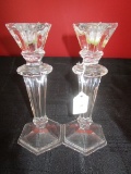 Pair - Glass Spindle Design Candle Sticks 8 3/4