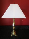 Brass Spindle-Style Desk Lamp 2-Lights w/ White Shade