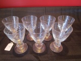 7 Etched Wheat Port Glasses Lead Crystal
