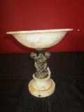 Marble Raised Key Dish w/ Brass Cherubs/Corn Stand on Marble Base