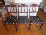3 Wooden Floral Top, Spindle Back Chairs Curved Feet, Black/Spotted Seats