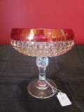 Indiana Glass Clear/Ruby Rim Diamond Cut Raised Dish