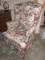 Wing Back Floral Upholstered Chair w/ Pleated Skirt, Ball & Claw Feet