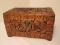 Heavily Carved Oriental Design Keepsake Box w/ Hinge Lid & Lock