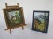 2 Miniature Acrylic Paintings on Boards Fall Mountain Landscape Scene 3 3/4