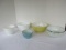 Lot - 3 Pyrex Primary Color Nesting Bowls, Milk Glass Hamilton Beach Band Pattern Mixing Bowl