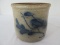 Rowe Pottery Works Handmade Salt Glaze Crock w/ Cobalt Bird & Leaf Folk Art Design