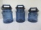 3 Pressed Glass Blue Milk Can Design Canisters
