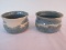 Pair - Southern Pottery Bowls Artist Signed Walton 1986 Mottled Blue w/ Ivory Accent