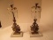 Pair - Opulent Girandole Candle Sticks Brass Flower Basket Design on Marble Base