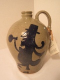 Michel Bayne Southern Pottery Handled Jug w/ Silhouette of Man Drinking & Verse