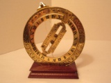 Franklin Mint Universal Equinoctial Brass Ring Dial w/ Wooden Base Stand © 1987