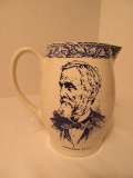 Old English Staffordshireware Blue/White Jefferson Davis Shrine Porcelain Pitcher