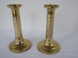 Pair - Baldwin Brass Column Form Plinth Base Candle Sticks