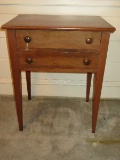 Cherry Side Table w/ 2 Dovetailed Drawers & Wooden Pulls on Tapered Legs