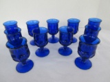 11 Indiana Glass Cobalt Kings Crown Pressed Glass Cordials