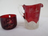 2 Antique Ruby Flash Souvenir Glass Cup 