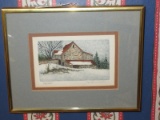 Old Barn Winter Landscape Scene Engraving Artist Signed Limited 74/100 Edition