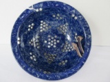 Reynolds Pottery Footed Colander Strainer Cobalt Spongeware Pattern