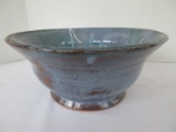 Brown's Pottery Hand Made Footed Bowl w/ Flared Rim Lavender/Teal Mottled Glaze Finish