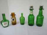 Lot - 2 Green Grolsch Pint Beer Bottles w/ Wire Lock Lids