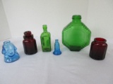 Lot - 5 Wheaton Bottles/Jar 2 Ruby Jars w/ Embossed Sunflower 3 1/2