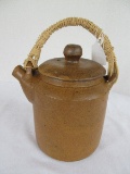 Pottery Teapot w/ Reed Handle Brown Matt Glaze Finish