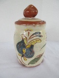 Pottery Vessel w/ Lid Hand Painted Folk Art Tulip w/ Verse on Reverse Side