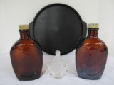 Lot - 2 Amber Pressed Glass Log Cabin Syrup Bottles