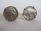 Pair - Men's Cuff Links 1935 Buffalo Nickels Each Showing Opposite Sides Showing